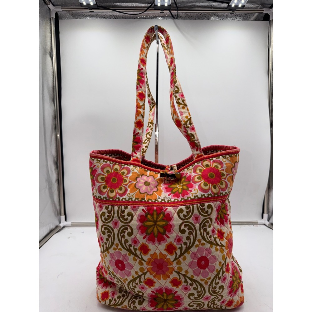 Vera Bradley Sittin In A Tree Quilted Cotton Tote Bag Floral Pink Orange Toggle